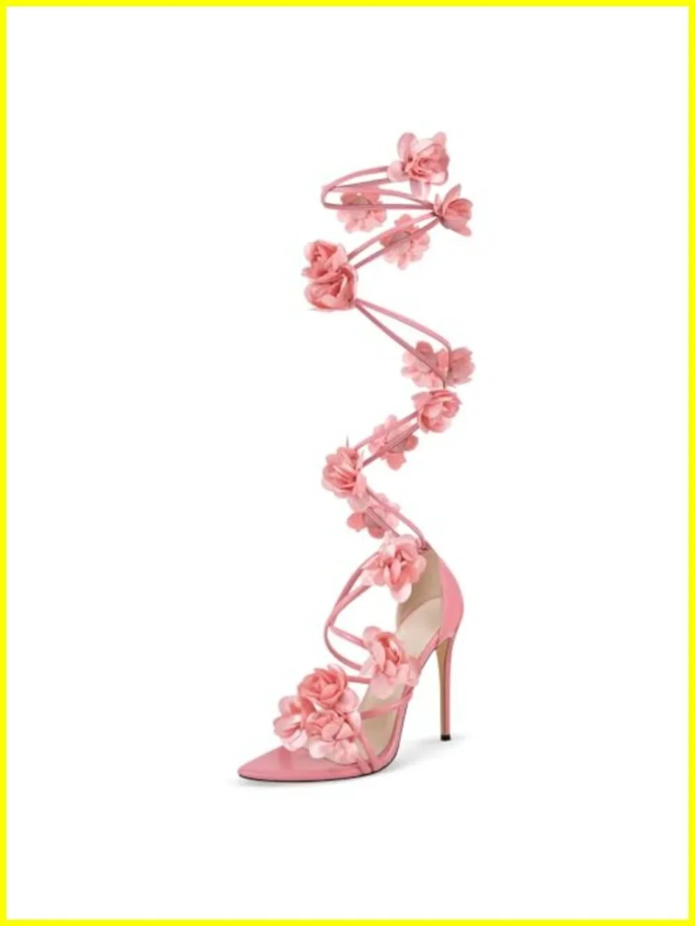 Knee High Gladiator Heels Floral Wrap Sandals Stiletto Pointed Toe
